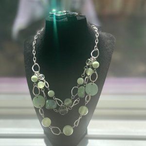 2 ITEMS Three Strand green moonstone necklace and light green silver & earrings